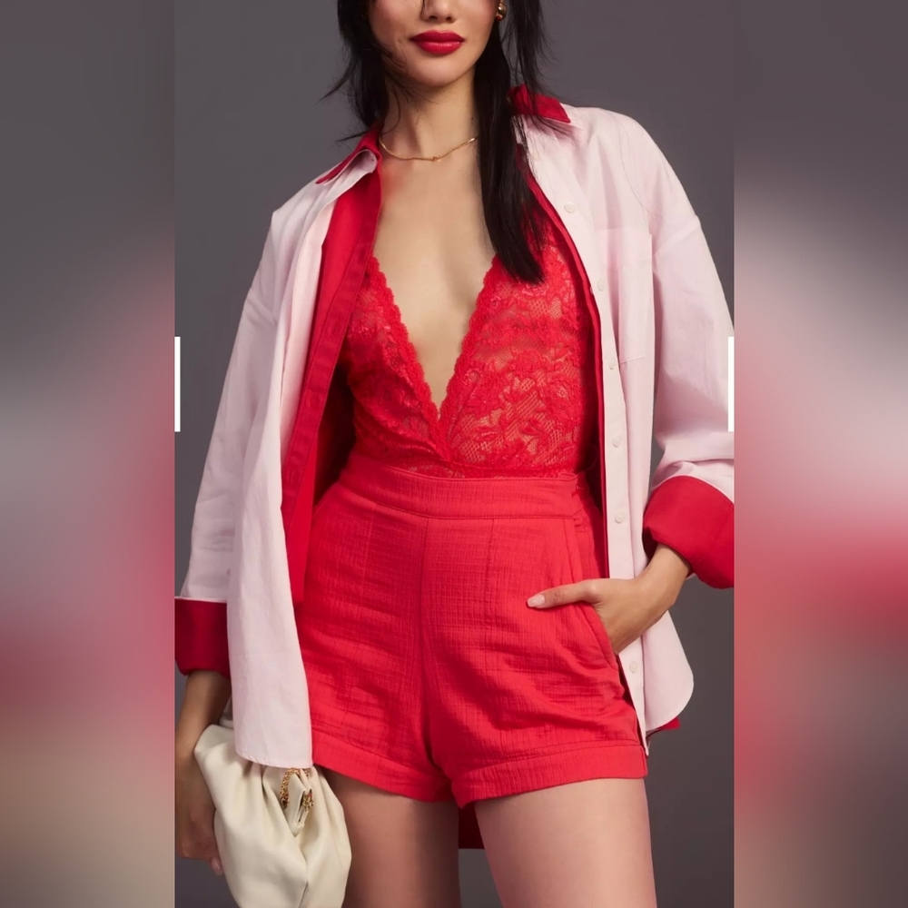 Anthropologie x Maeve Cotton Gauze Coral Shorts